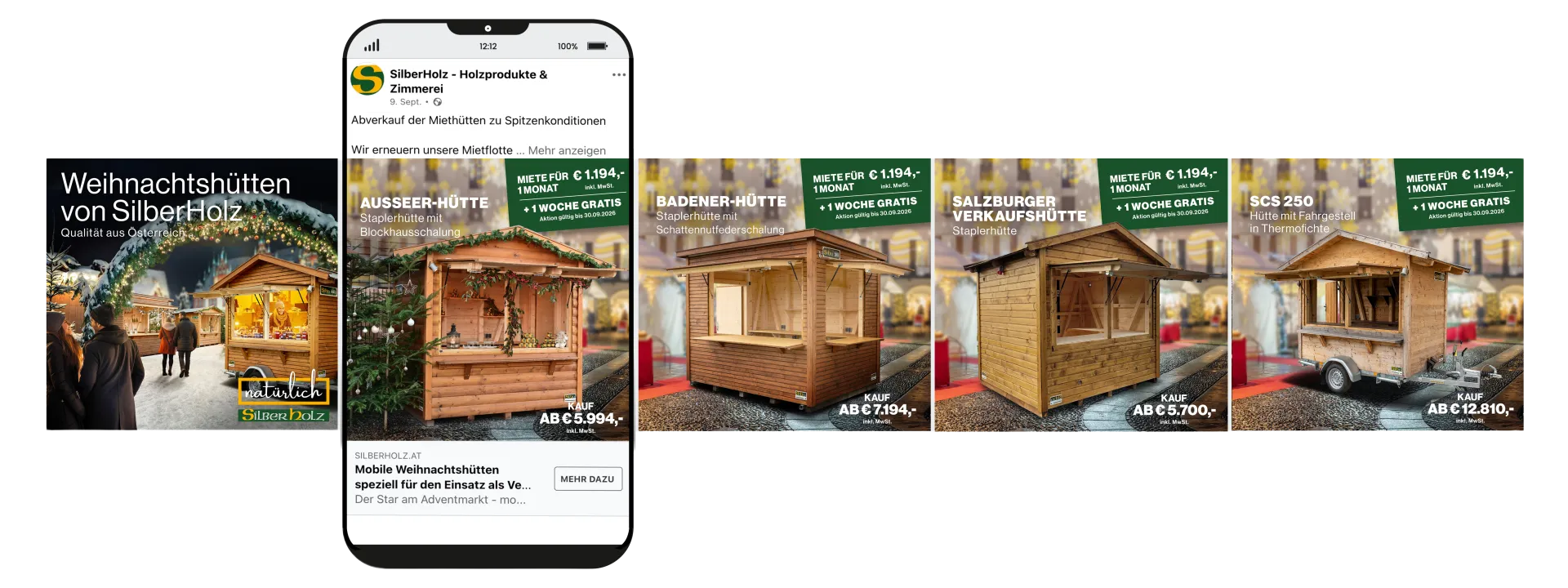 Kollage aus Smartphone-Anzeige und mehreren Innen- und Außenansichten eines Restaurants.
