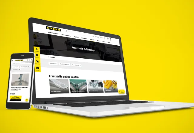 Illustration eines Laptops mit geöffneter Webseite und danebenstehendem Smartphone auf gelbem Hintergrund.