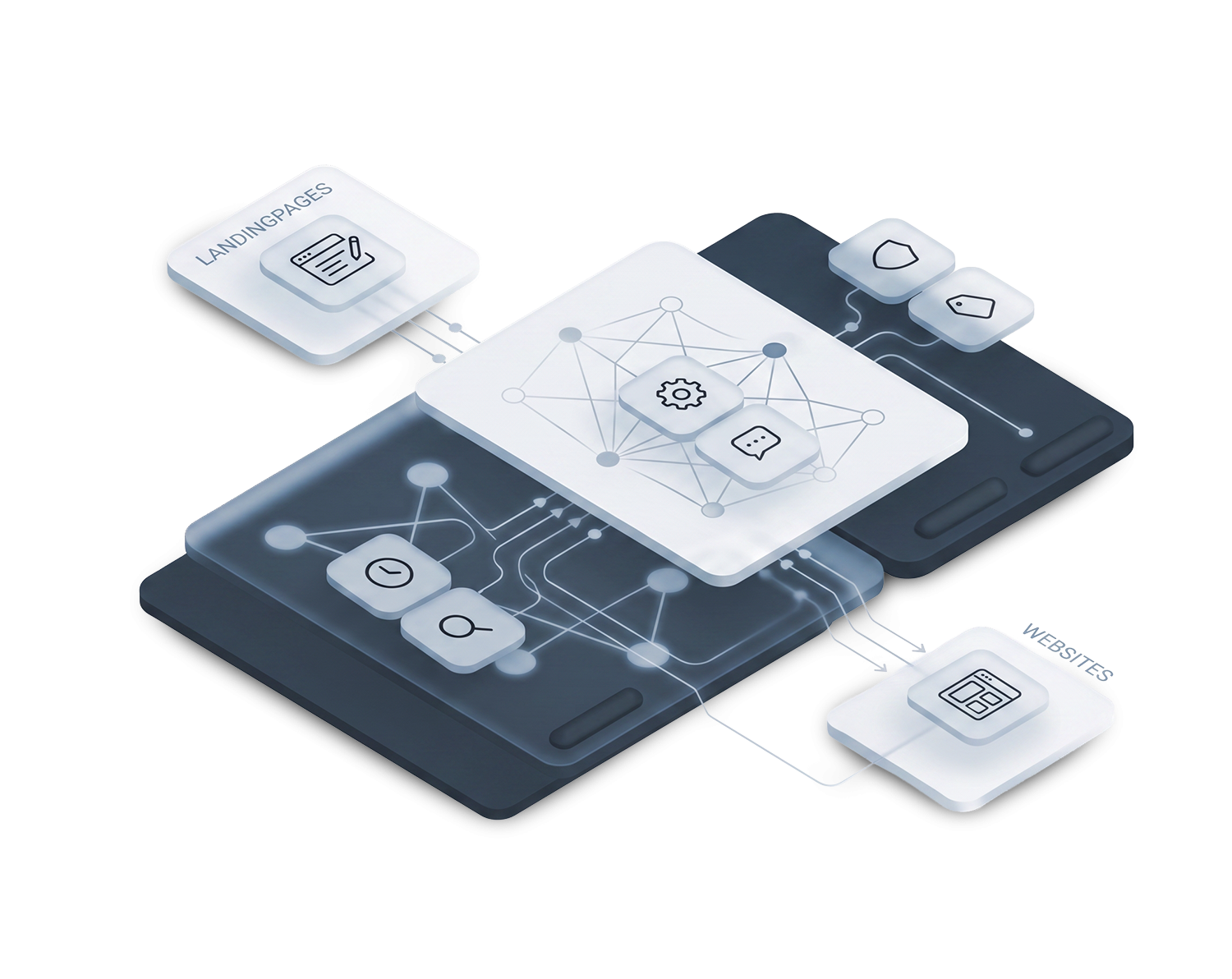 Isometrische Grafik eines digitalen Schaltkreises mit verbundenen Computerchips.