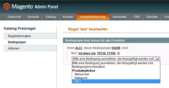 Magento Katalogpreisregeln für einzelne Produkte